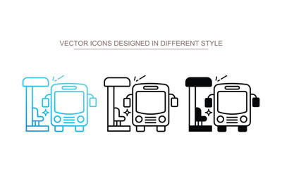 Bus Stop icon set multiple style collection