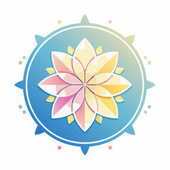 Obraz premium Abstract Geometric Floral Compass Design with Gradient Colors and Circular Blue Frame