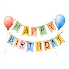 Vibrant watercolor happy birthday banner with balloons for celebrations