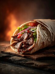Savory Shawarma Wrap Packed with Juicy Meat and Fresh Veggies