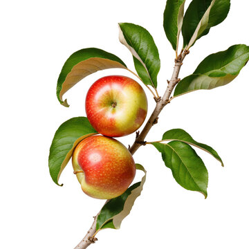 Two apples on a branch isolated on transparent background