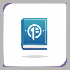 Creative concept showing a blue book icon with a modern emblem in a minimalist style
