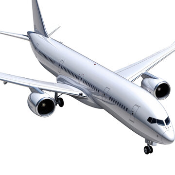 Silver passenger airplane isolated on transparent background
