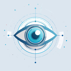 Digitally enhanced schematic illustration of a human eye with futuristic technological elements