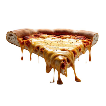 A delicious slice of pizza with melted cheese isolated on transparent background