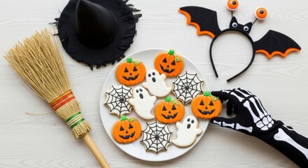 Spooky Halloween treats and fun decorations ready for a party, perfect for festive invites, social media posts, or seasonal promotions this October
