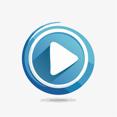 Modern Blue Play Button Logo with Swirling Effect and Shadow for Digital Content
