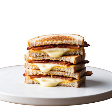 Triple layer bacon grilled cheese sandwich, isolated on transparent background