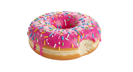Mouthwatering donut with pink icing and sprinkles on transparent background