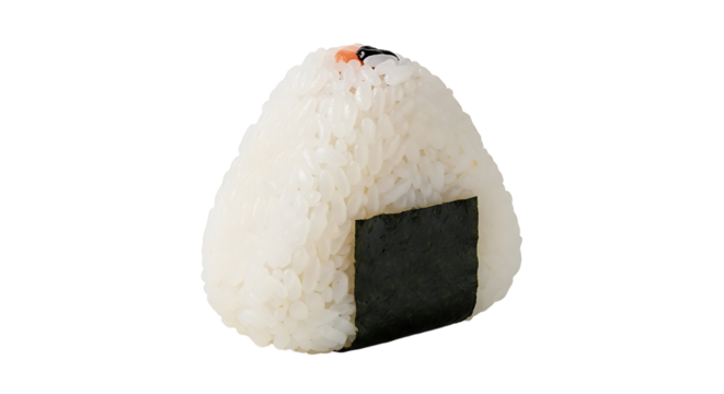 Appetizing rice ball, Onigiri, seaweed presentation isolated on transparent background