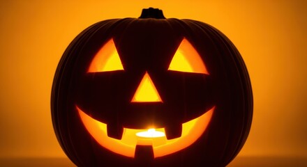 Spooky glowing jack-o'-lantern beaming with Halloween spirit, perfect for seasonal cards, party invites, and festive digital designs for a fun autumn celebration