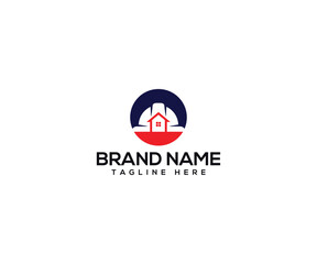 Geometric Abstraction of Real Estate: This graphic design depicts an abstract representation of real estate. A house symbol is the focal point, complemented by geometric shapes.