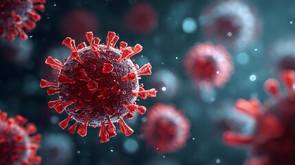 Flu COVID-19 virus cell virus background. China pathogen respiratory coronavirus 2019-ncov flu outbreak medical illustration. Background with realistic 3d red virus cells.