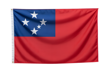 Official national flag of Samoa waving proudly, symbol of Samoan identity and independence with white stars on blue field