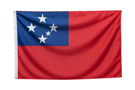 Official national flag of Samoa waving proudly, symbol of Samoan identity and independence with white stars on blue field