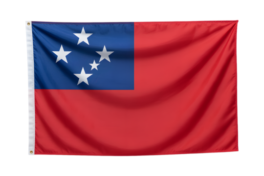 Official national flag of Samoa waving proudly, symbol of Samoan identity and independence with white stars on blue field