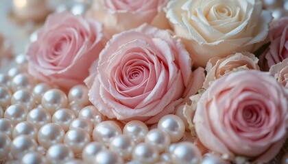 Elegant Roses and Pearls Romantic Floral Arrangement.