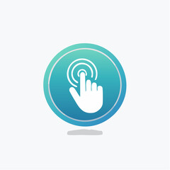 Interactive technology interface featuring a hand icon with concentric circle effects