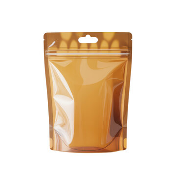 Orange stand up pouch with zipper and handle isolated on transparent background
