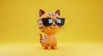 Stylish 3D Orange Tabby Cat Character Wearing Black Sunglasses