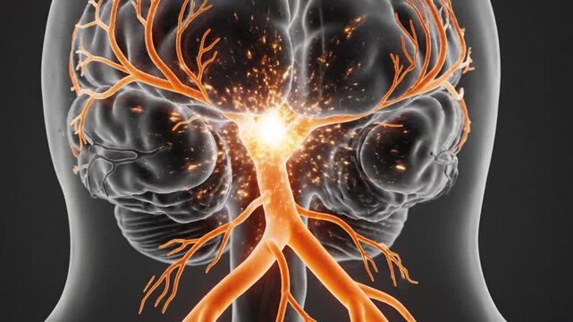 Brain Neural Network Illustration Showing Neurons and Synapses with Glowing Energy.