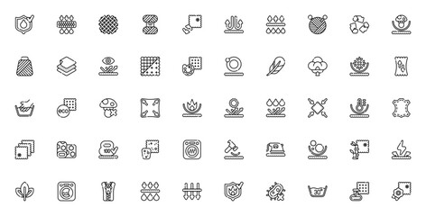 Fabric Features icon set. Vector fabric icons collecion. Includes symbols for ater resistant, breathable fireproof, recyclable, ec friendly, wash care and mre. Editable stroke.