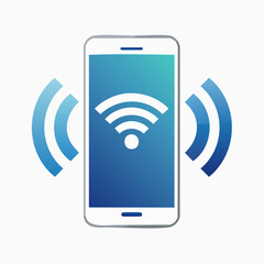 Stylized smartphone radiating wifi signals, symbolizing connectivity and communication