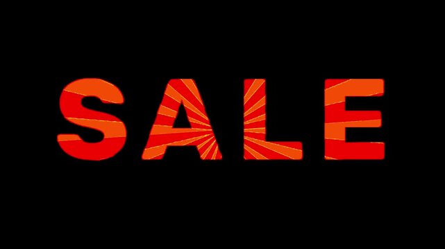 Bold animated SALE text with a vibrant orange texture on a deep black background, promoting discounts.