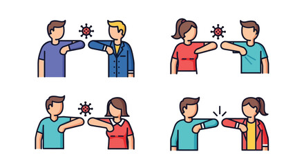 People demonstrating different ways to safely greet each other during a pandemic