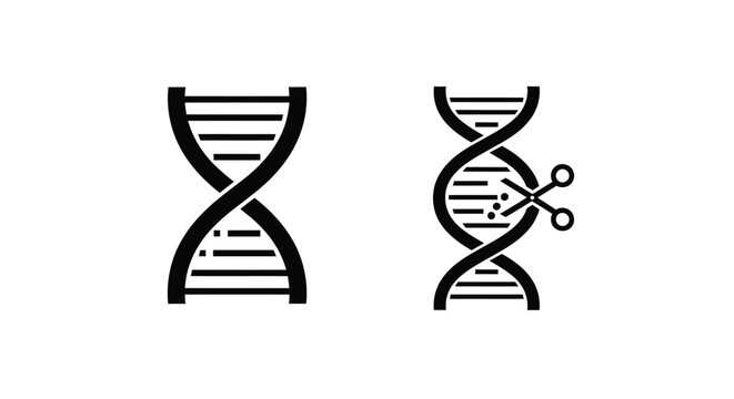 Gene editing depicted with dna strands and cutting scissors symbol