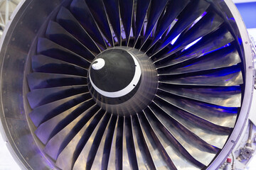 Modern aviation engine at the exhibition stand