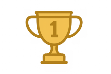 Golden trophy cup with number one, symbolizing victory, award, record breaking success, and achievement on transparent background