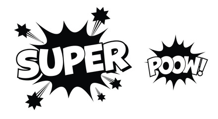 Comic book style explosion effects with super and poow words shown
