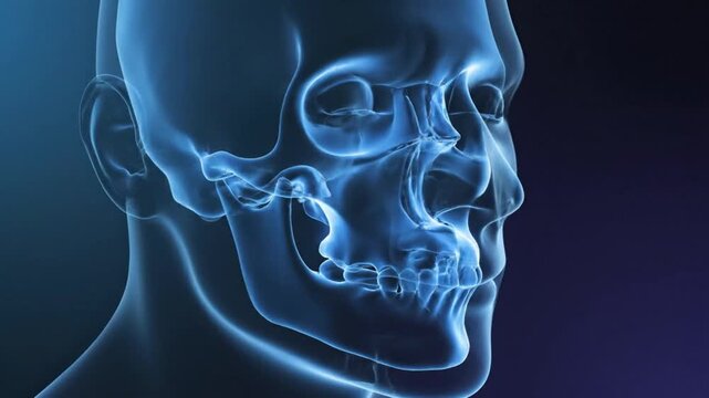 Detailed 3D Animation of a Rotating Human Skull XRay Scan.