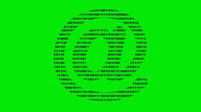 video animation black color at arroba symbol email designed with binary code system numbers, on a green chroma key background