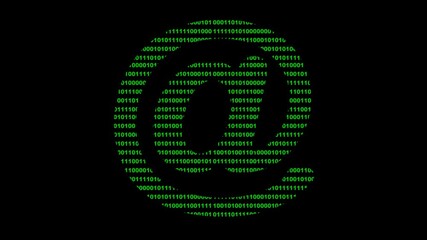 video animation at arroba symbol email designed with binary code system numbers, on a transparent background with alpha channel set to zero