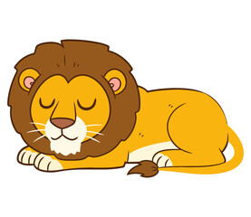 Peaceful cartoon lion resting with eyes closed in a relaxed pose.