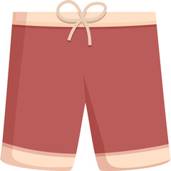 Simple red shorts with a beige trim and drawstring waistband isolated on a transparent background...