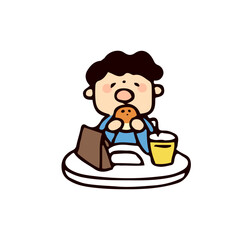 子供とパンのイラスト