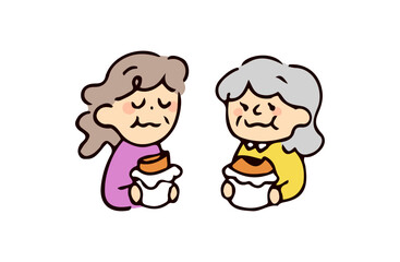 シニア女性とパンのイラスト