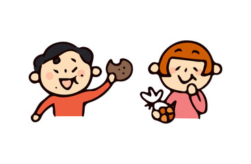 子供とパンのイラスト