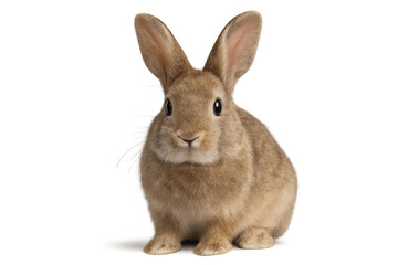Obraz premium Brown rabbit sitting on transparent background, looking at camera, cute animal, easter pet concept, wild mammal