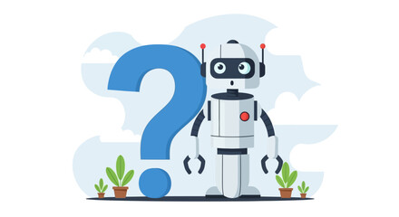 Robotic Assistant Posing a Question Mark in a Digital Environment