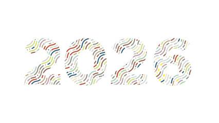 2026 Happy New Year Design with Colorful Abstract Line Pattern