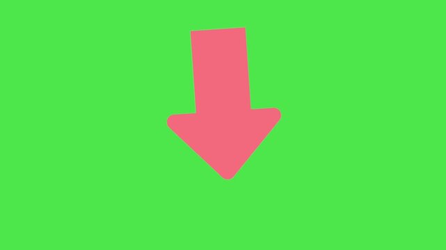 A simple animated light red downward arrow icon on a vibrant green screen, indicating a download or drop.