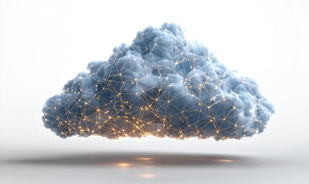 Digital cloud computing concept with glowing network connections.