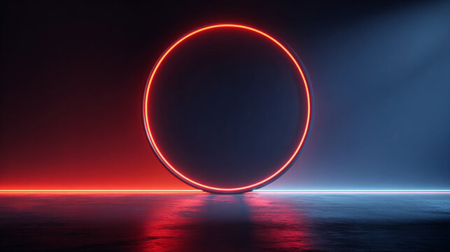 3D neon light ring in ultraviolet spectrum with round frame and halo effect, isolated on blank background, providing ample space for text, ideal for tech, futuristic, or design concepts.