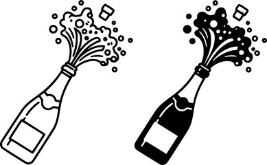 ofvs774 OutlineFilledVectorSign ofvs - champagne explosion vector icon . bottle . isolated transparent . black outline and filled version . AI 10 / EPS / PNG . g12120
