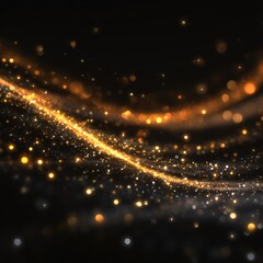 Fototapeta premium Abstract golden light trails and particles on dark background.