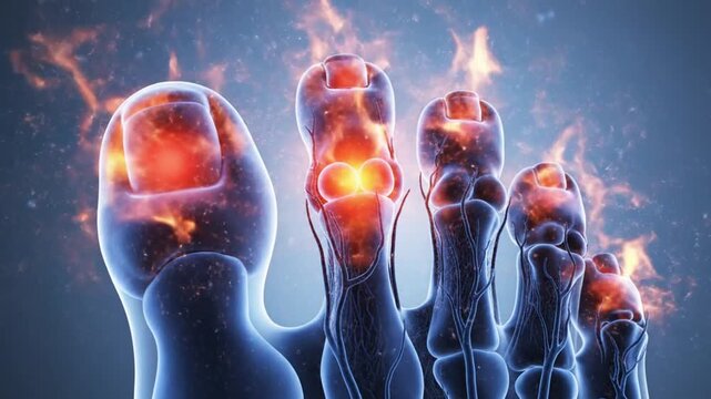 Foot Pain and Inflammation A Medical Illustration of Gout or Arthritis in the Toes.